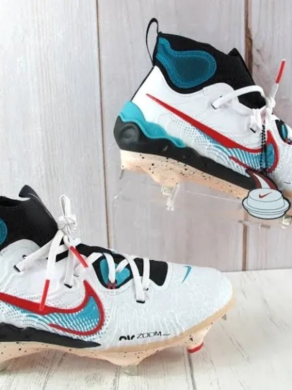 Nike Kids White, Teal & Red Baseball Cleats